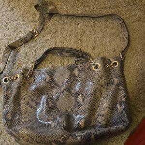 MICHAEL Michael Kors Black and Gray Snake Print Shoulder Bag
